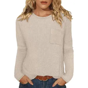 Long Sleeve Shirts for Women Waffle Knit Trendy Fall Fashion 2025 Dressy Casual Blouses Teacher Outfits