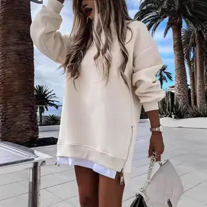Women's long sleeved zipper split oversized sportswear casual pullover zipper hooded sweatshirt
