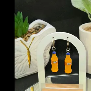 Hanging Fanta Soda Bottle Earrings - Fun and Unique Accessory for Any Outfit