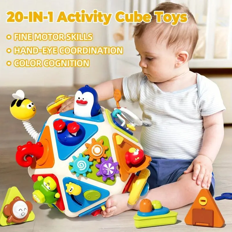 20-in-1 Montessori Busy Board Cube for Toddlers, Sensory Activity Set for Focus & Calm, Stress Relief Fidget for Little Hands, Party Favors for Gifts