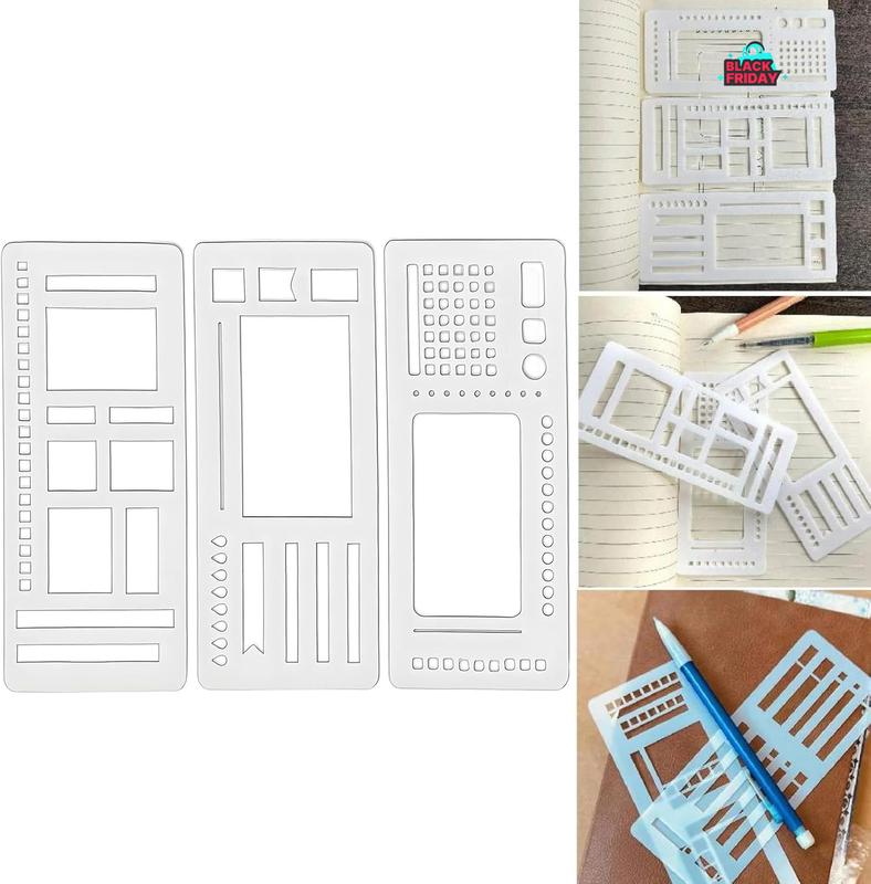 Handmade Flexible Record Template, Planner Stencils Set, Planner Stencil Set for Dot Grid Journals, 3 Pack Reusable, Drawing & Lettering Templates for Journaling, Calendar, Scrapbooking & DIY Craft Supplies, TikTokShopBlackFriday