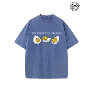 Retro Thanksgiving Dinner You Know Why I'm Here Deviled Egg T-Shirt,Funny Thanksgiving Graphic Tee For Men & Women,Basic T-Shirt,230G Washed Cotton Printed T-Shirt, Ropa De Hombre, Daily Leisure, Comfortable, Y2k