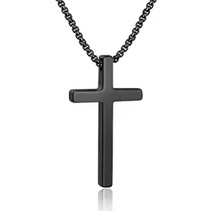 Shiny Stainless Steel Cross Pendant Chain Necklace Set Vintage Jewelry for Party Daily Decor Trendy All-match Exquisite Durable