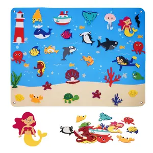 31pcs Marine Life Felt Board Story Set, Reusable Children's Wall Mounted Aquarium Story Toys, Children's Education Gifts, Visual Learning Tools, School Education Wall Activities, Family Interactive Games 39.7X29.3in