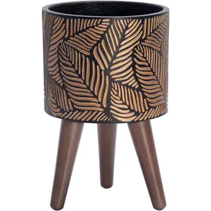 8 Inch Planter Pot with Stand, Mid-Century Tall  Pot with  for Indoor , Small, Bronze/Grey, 88-L-A-6