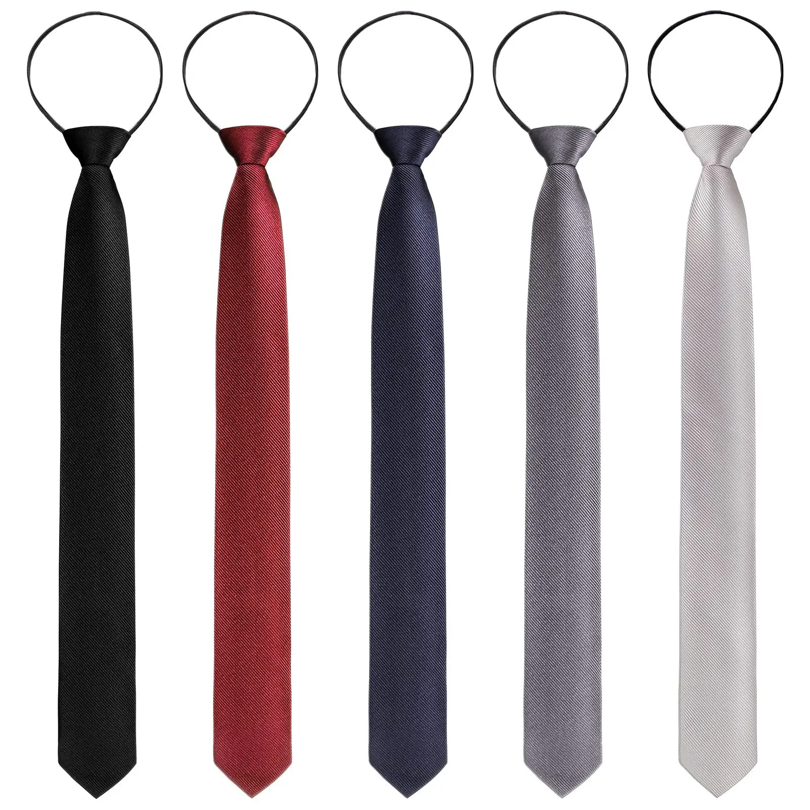 5 Pieces Mens Zipper Ties Pre Tied Adjustable Neckties Solid Color Skinny Necktie Thin Clip On Slim Tie For School Wedding Christmas Party  Black Navy Gray Dark Red