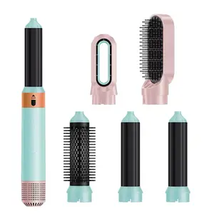 Hair Styling Kit with 5 Interchangeable Attachments for Curling, Straightening, and Styling - Pink & Mint