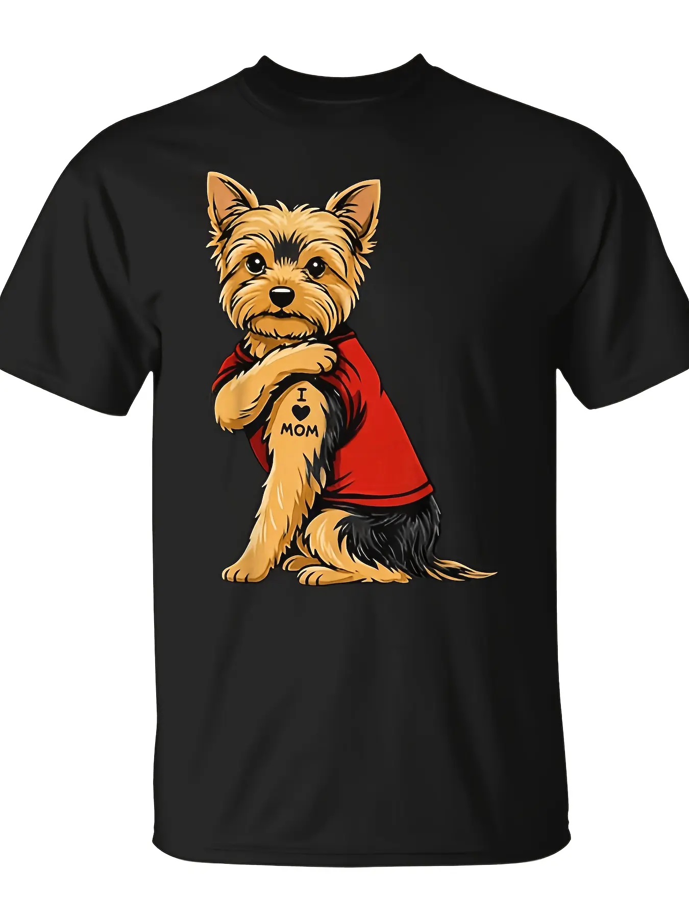Yorkie Featuring Tattooed Yorkshire Terrier I Love unisex soft cotton short sleeve t shirt, vintage graphic casual tee for men women teens, perfect birthday holiday gift for camping travel gym daily street casual wear