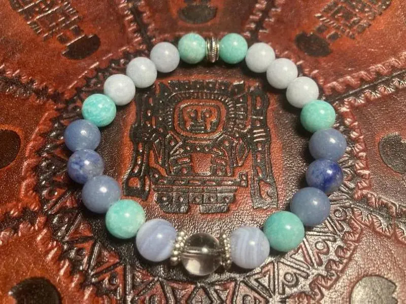 Water Element Bracelet - Crystal Healing Jewelry with Blue Lace Agate, Aventurine, Aquamarine, Amazonite & Clear Quartz - 8mm Gemstone Beads for Healing & Spiritual Growth