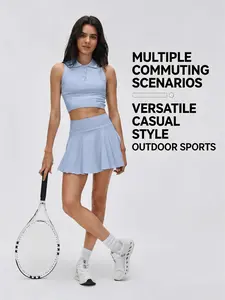 Seamless color-block buttoned collared sports tank top for women, stylish and versatile, with built-in chest padding, suitable for fitness and yoga