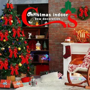 Velvet Christmas Bows with Pinecone Accents, 6-Pack Festive Ribbons, Perfect for Holiday Decoration & Gift Wrapping