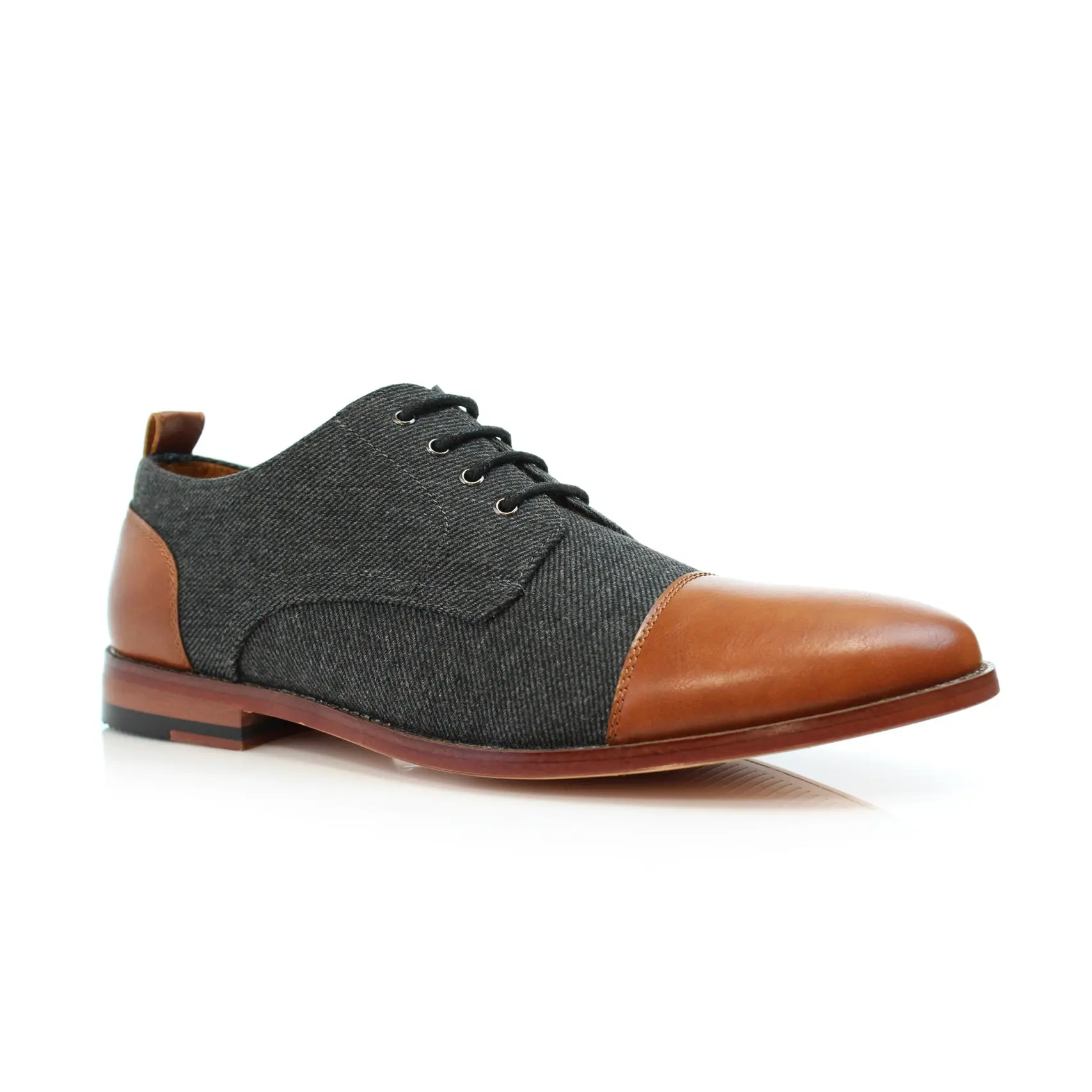 Polar Fox Clifford cap-toe derby duo-texture dress shoes, in Brown, Men's Size 6.5 - 13