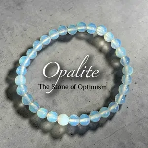 Opalite 6mm 6.5 Beaded Stretch Bracelet Iridescent Milky Blue Round Glass Beads