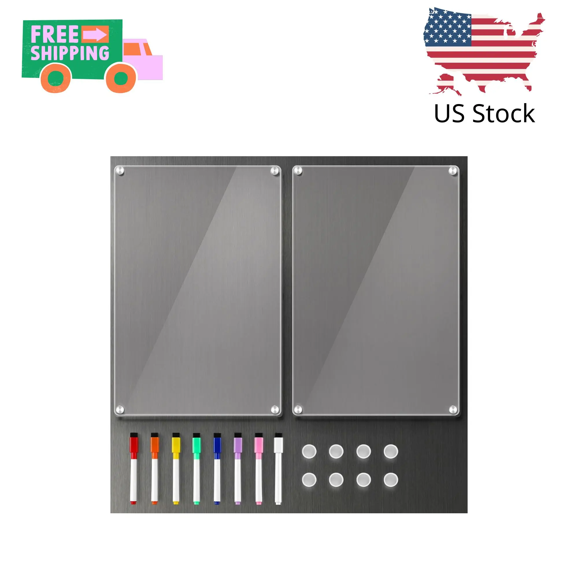 2 Pack 12''*8'' Acrylic Magnetic Whiteboard for Fridge, Clear Dry Erase Menu Board