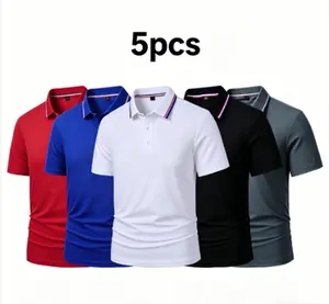 Men's 5-Pack Dry Fit Polo Shirts, Athletic Button-Front Medium-Length Short Sleeve Classic Style, Performance Golf Tournament Shirt for Comfort and Ease of Movement tiktokshopspringglowup,summervibes