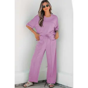 Orchid Bouquet Drop Shoulder Boxy Tee and Barrel Pants Set