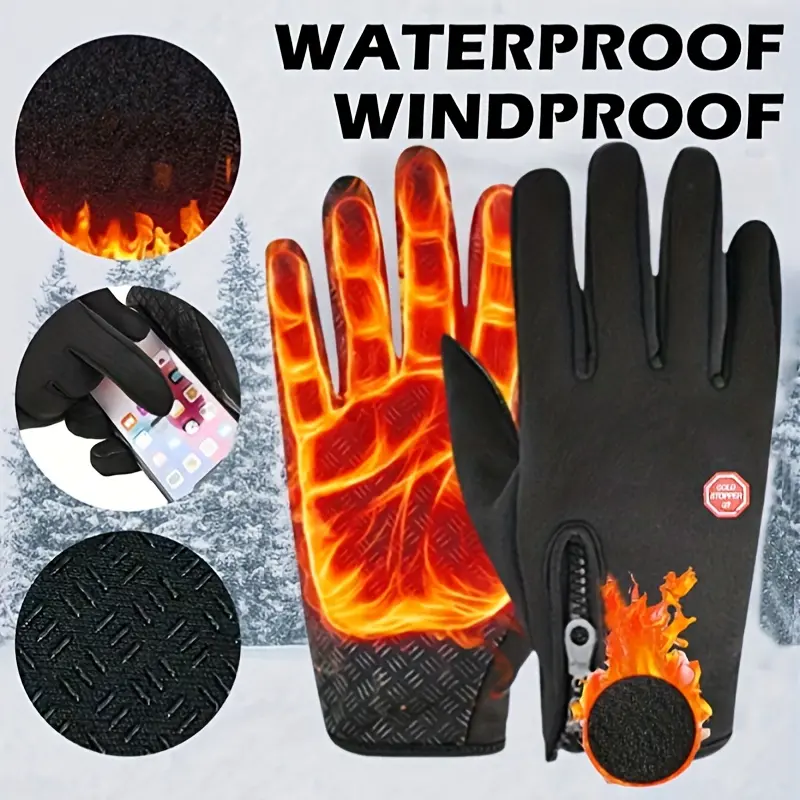 Winter Warm Gloves for Men and Women, Touchscreen Compatible, Non-Slip, Windproof, Cycling Sports Gloves for Enthusiasts, Skiing and Cold Weather Activities - Hand Wash Only, Velcro Closure, Knitted Polyester Fabric Waterproof Touch wind  gloves