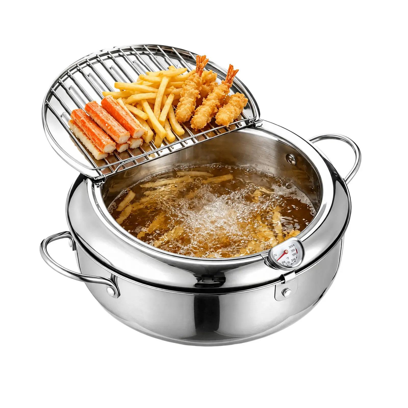 304 Stainless Steel Stovetop Deep Fryer Pot - with Fry Basket, Oil Thermometer for Homemade Chicken, Fries