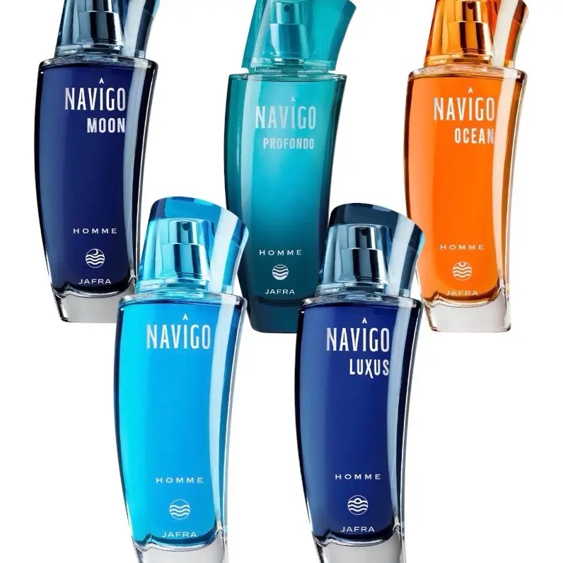 Jafra Navigo  Set of 5 different pieces 3.3 Fl Oz each for men in glass bottle and box