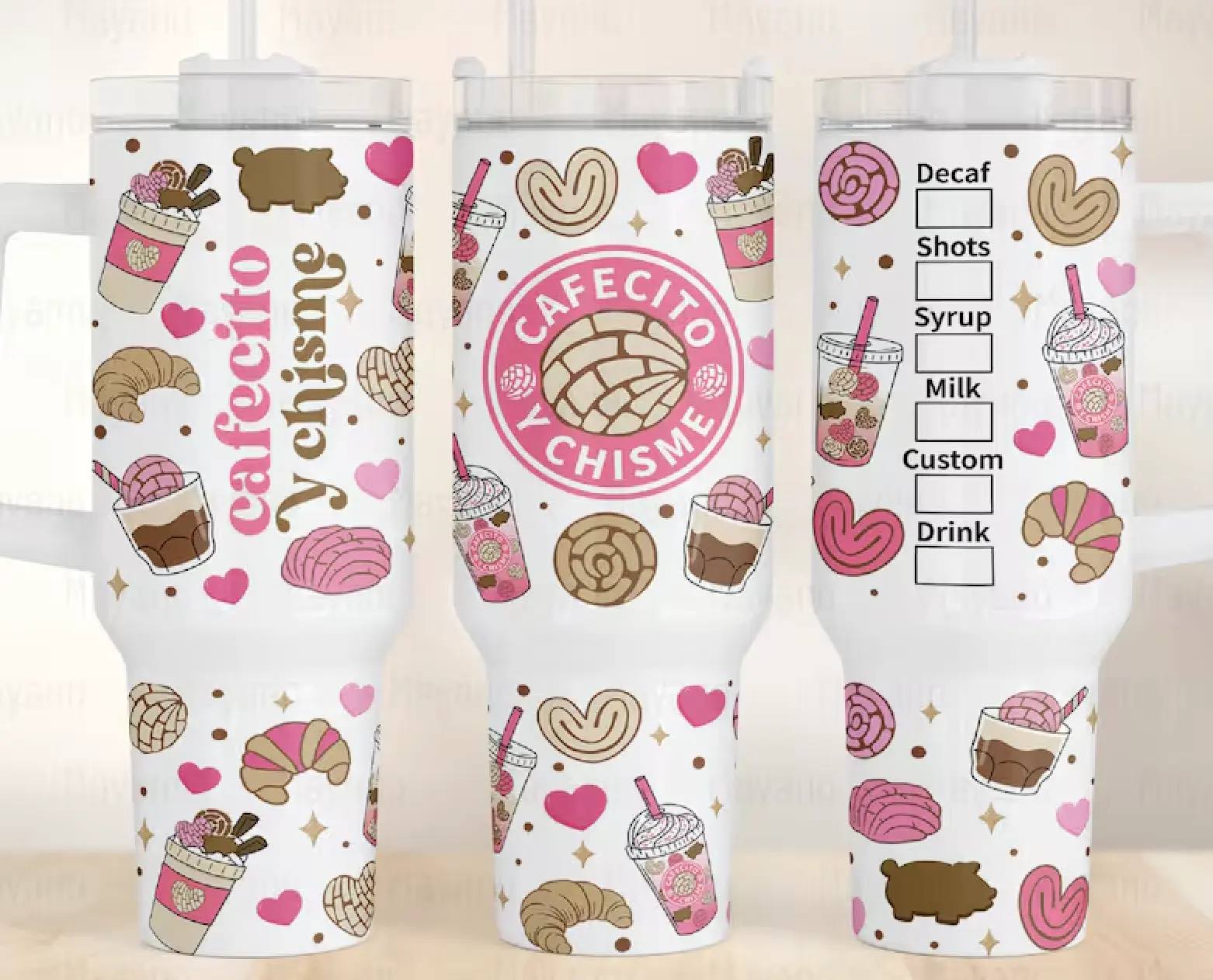 Cafecito & Chisme 40oz Tumbler with metal straw