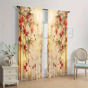 2 Piece Plum Print Curtains, Fashionable Rod Pocket Window Drapes for Bedroom and Living Room, Comfortable Atmosphere, Easy Installation