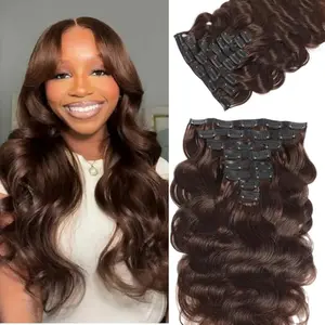 BINF Clip In Hair Extensions Real Human Hair #2 Medium Brown 120g Seamless #2 Body Wave Clip In Extensions Black Women 8 Pcs 20 Clips Soft Double Wefts