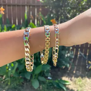 High Quality Rosegold Color Plated 18k Bracelets no green skin durable jewelry Cuban Link Figaro options