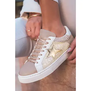 Dearlove Gold Glitter Star Patchwork PU Leather Lace-up Sneakers