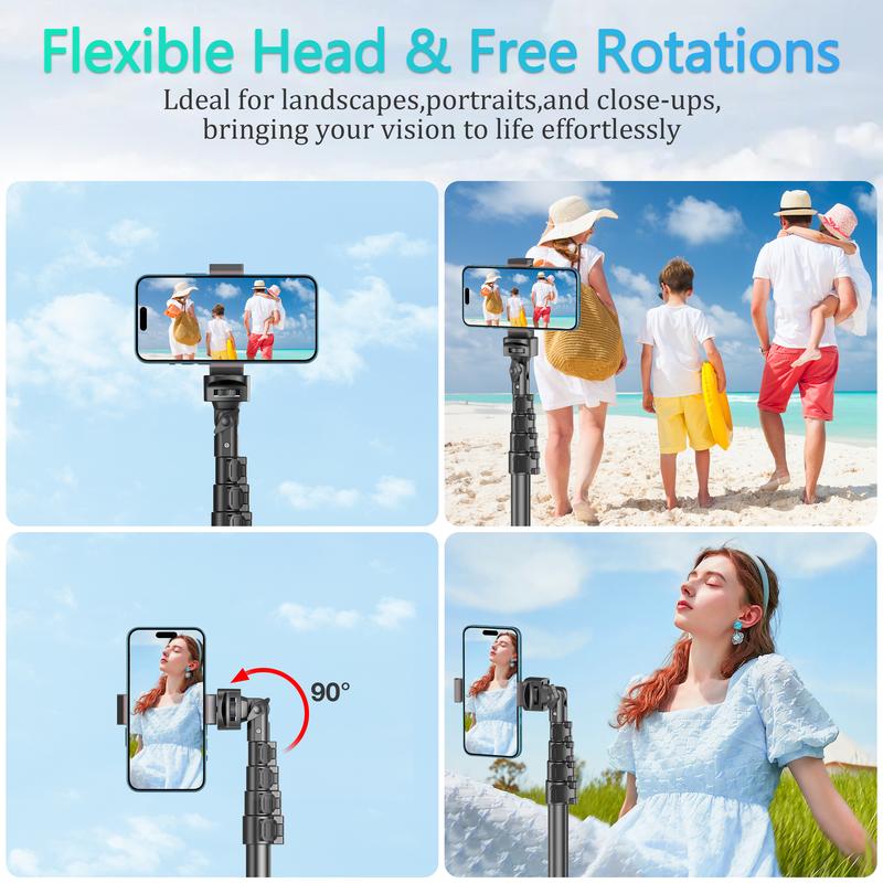 62'' Extendable Phone Tripod & Selfie Stick with Wireless Remote, Universal Holder for iPhone, Android & Cameras