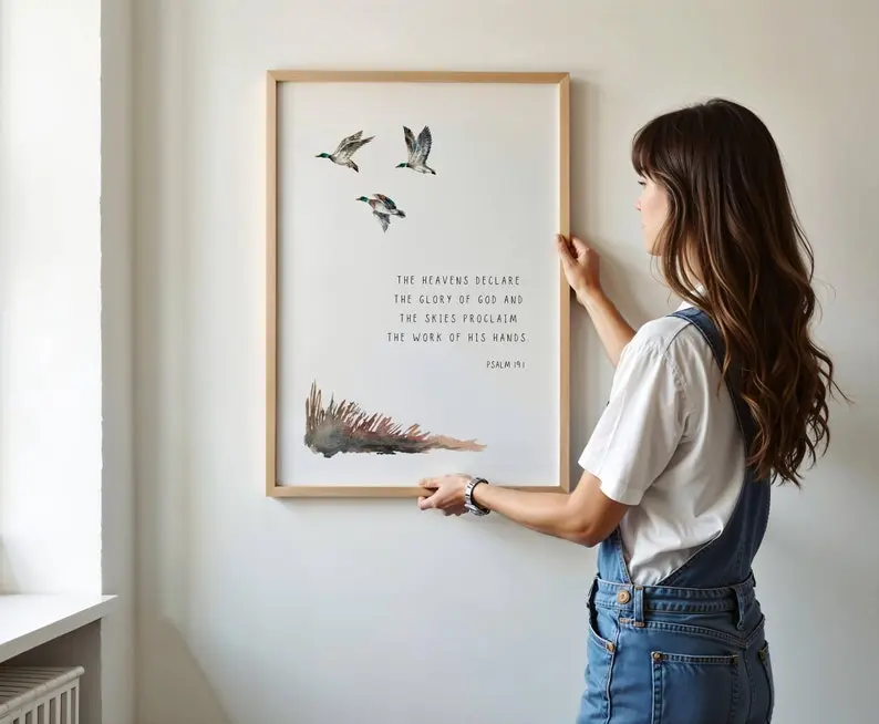 Duck bible verse print, Woodland nursery art, Little boy bedroom, Baby shower gift, Mallard hunting, Minimalist, Christian, poster