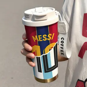 1 Insulated mug Messi 10 soccer vacuum cup, Coffee thermal cup, Leakproof insulated tumbler, double wall stainless steel, leak-proof travel thermos for hot cold drinks, keeps warm 12h cold 24h, 18oz sport fan gift, coffee lovers
