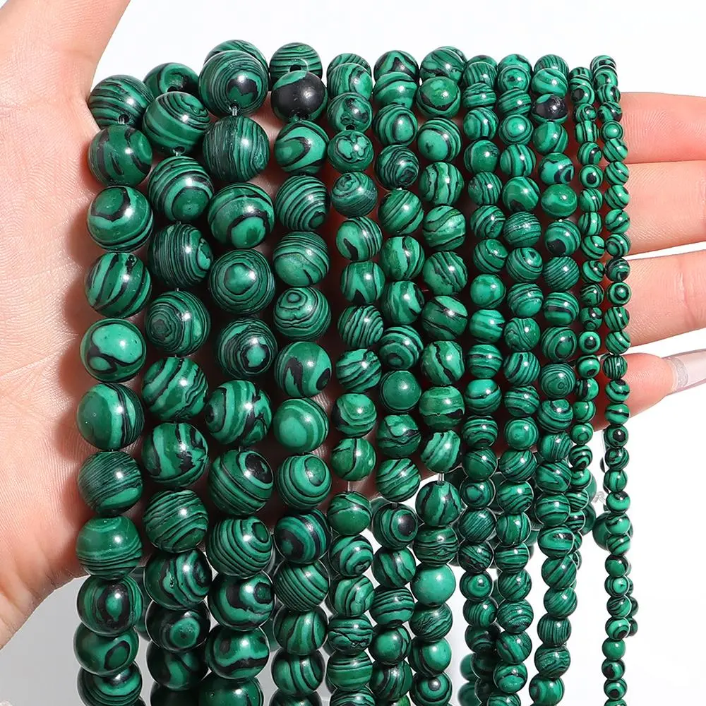 1 Strand Green Malachite Stone Beads Round Loose Beads Natural Stone Beads For Jewelry Making DIY Bracelet Necklace Accessories