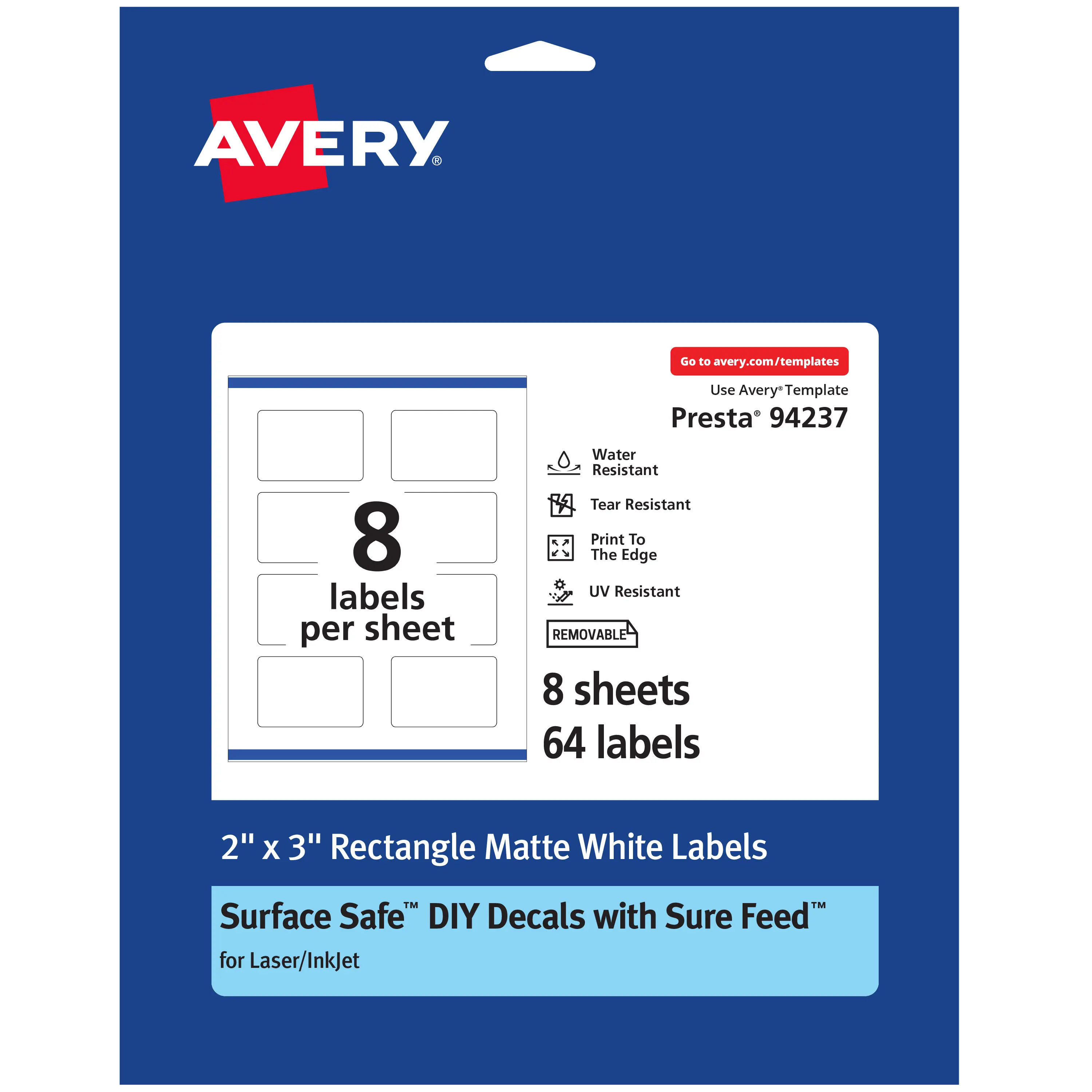 Avery Rectangle Labels with Sure Feed, 2" x 3"
