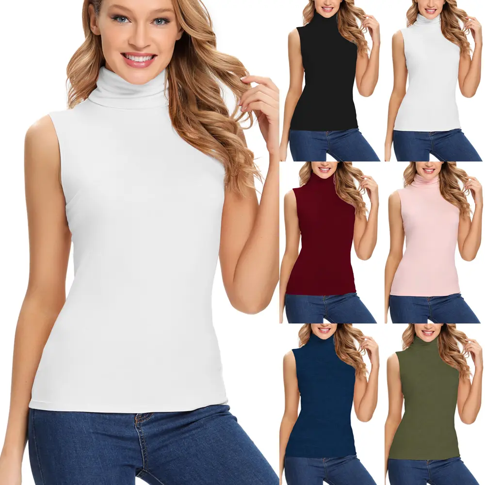 Women's Slim Fit Spandex Blend Mock Neck Tank Top - 96.1% Viscose, Sleeveless, Lightweight, Stretchy, Basic Base Layer Vest, Hand Wash Only, 2XL-3XL Sizes, All Seasons Daily Wear, Turtleneck, Casual, Viscose-Spandex, High Neck, 96.1% Viscose, 3.9% Spandex