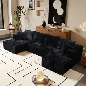 132'' U-Shape Modular Sectional Couch – Boneless Compressed Corduroy Sectional, Modern Convertible Sleeper Sofa for Living Room, Space-Efficient Corduroy Sectional (3 Packages Shipping)