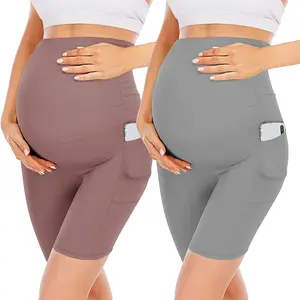 New European and American style maternity pants with five pockets, high-waisted slim-fit belly support pants, sports and fitness maternity yoga pants