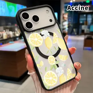 Magnetic Phone Case for iPhone 17 Pro Max 16 Plus 15 14 13 12 11 Air E Lemon Floral Charm Pattern Acrylic Back TPU Edges Clear support wireless charging Bumper Cover