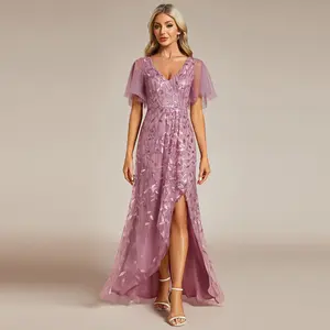 Ever-Pretty Elegance Valentine dress Spring  Dress  Short Sleeves Sequin High Low V-Neck Midi Formal Evening Dress ,Formal dress,02083 Womenswear