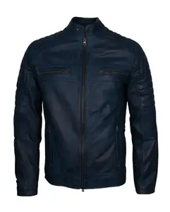 MotorCycleJackets Blue Men’s Vintage Cafe Racer Genuine Leather Jacket