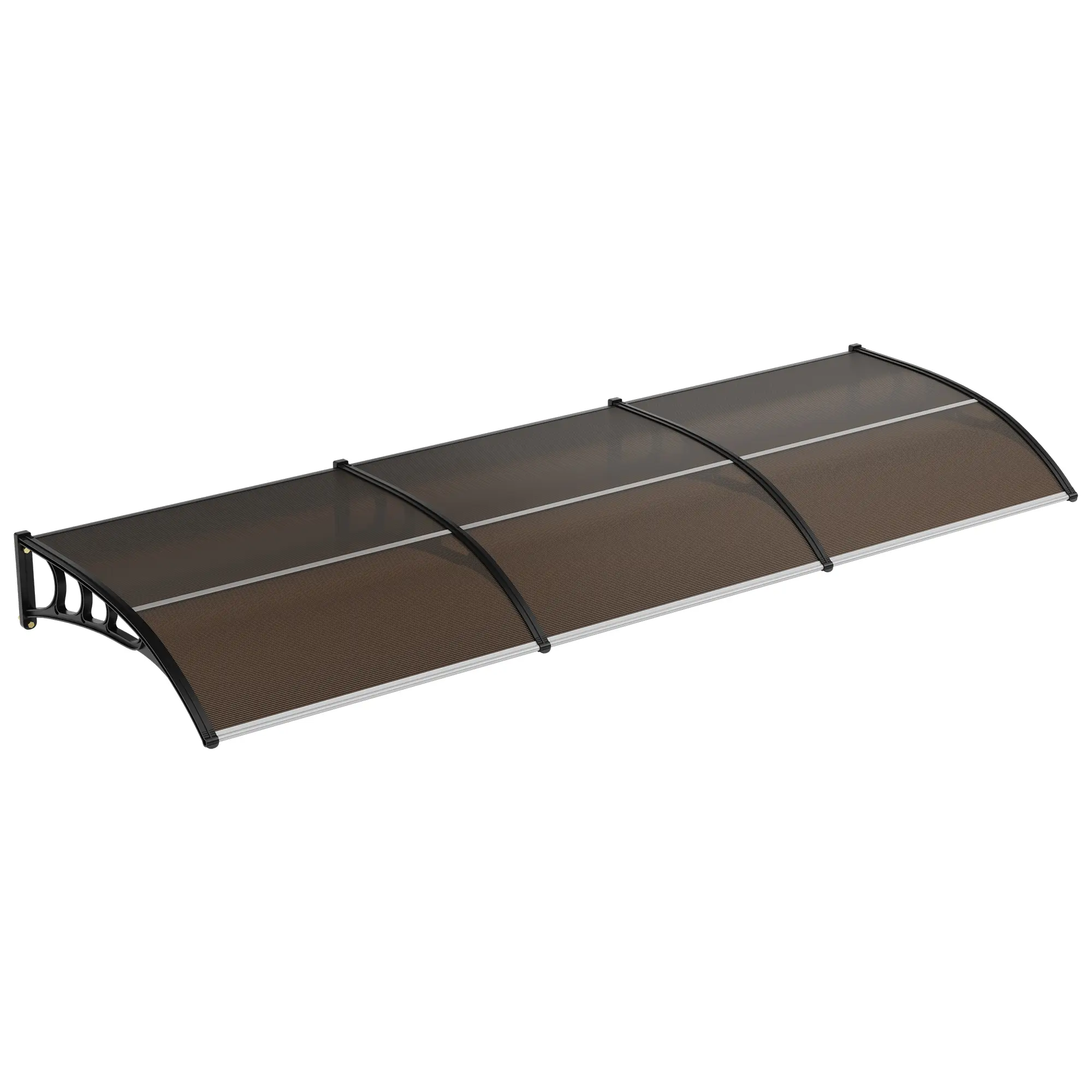 Heavy-Duty Outdoor Door Awning Canopy - Polycarbonate Cover, UV/Rain/Snow/Sun Protection, Plastic Steel Brackets, Brown Shelter, 100x300cm