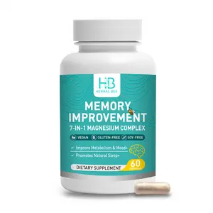 Herbal Bee 7-in-1 Magnesium Complex Capsules - High Absorption for Memory Sleep & Mood Support - Vegan Gluten-Free Soy-Free - 60 Capsules for Cognitive & Mood Enhancement - Healthcare