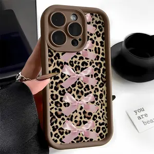 Leopard Print with Pink Bows Case for iPhone 17 Pro Max 16 16e 15 14 Plus 13 12 Mini 11 Air X XS Pattern Soft TPU Rubber Camera Protection Rugged Mobile Phone Cover Gift 2D printing