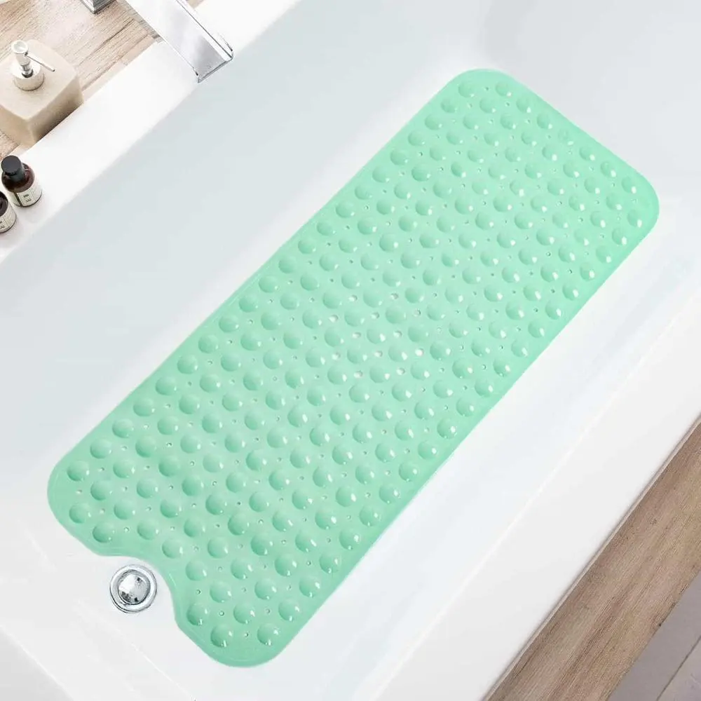 Shower Floor Mat 40x16 Inch,Non Slip Bath Mat With Firm Suction Cups,Extra Large Machine Washable Bathtub Rug,Drain Holes Keep Tub Clean,Waterproof Mold Resistant Rubber PVC Mat,Blue Black Transparent Light Gray,Home Essentials For All Ages Family