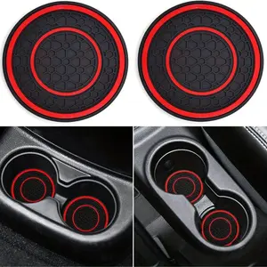 2pc Premium Anti Slip 2.75 feet Silicone Central Control Pad - High-Quality Rubber, Dustproof, Red and Black Matching Design - Perfect for Protecting Your Car Interior Car Interior Accessory