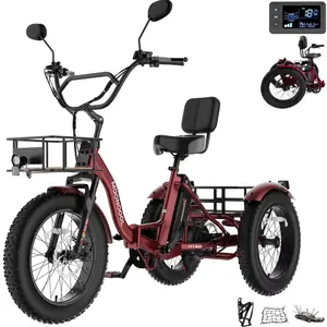 Electric Tricycle for Adults, 20" x 4" Fat Tire Electric Trike, 48V 1000W Motorized Electric Bicycle Bikes, 3 Wheels 7 Speed Ebike with Removable Battery & Speed Differential Mechanism