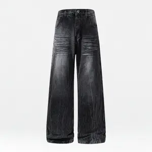 Men’s retro loose-fit denim jeans, >70% cotton, versatile casual wear for all seasons, unisex style