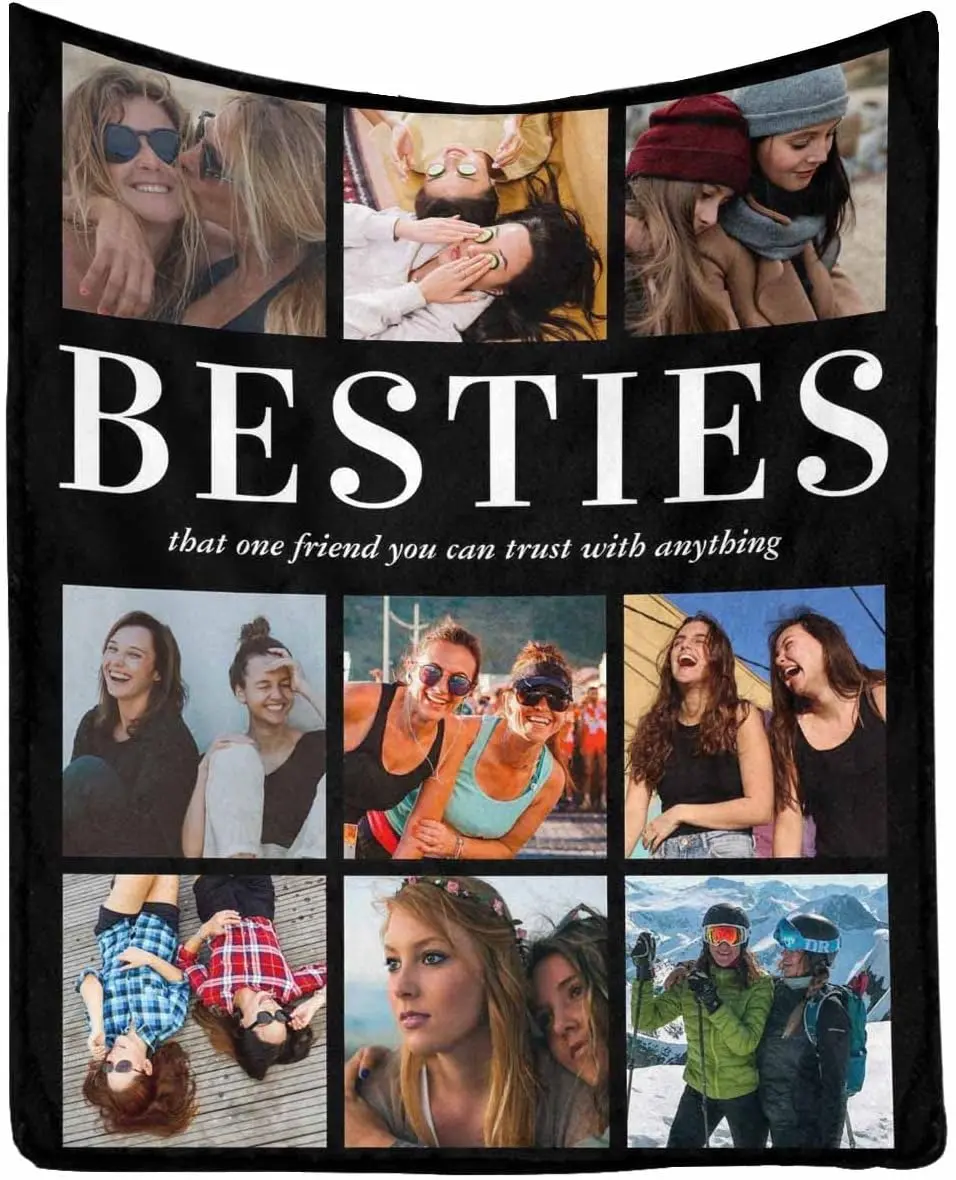 Custom Best Friend Blanket for Women Gifts for Besties, Personalized Friendship Blankets with Photo Collage for Besties BFF Sister Friends Birthday Christmas