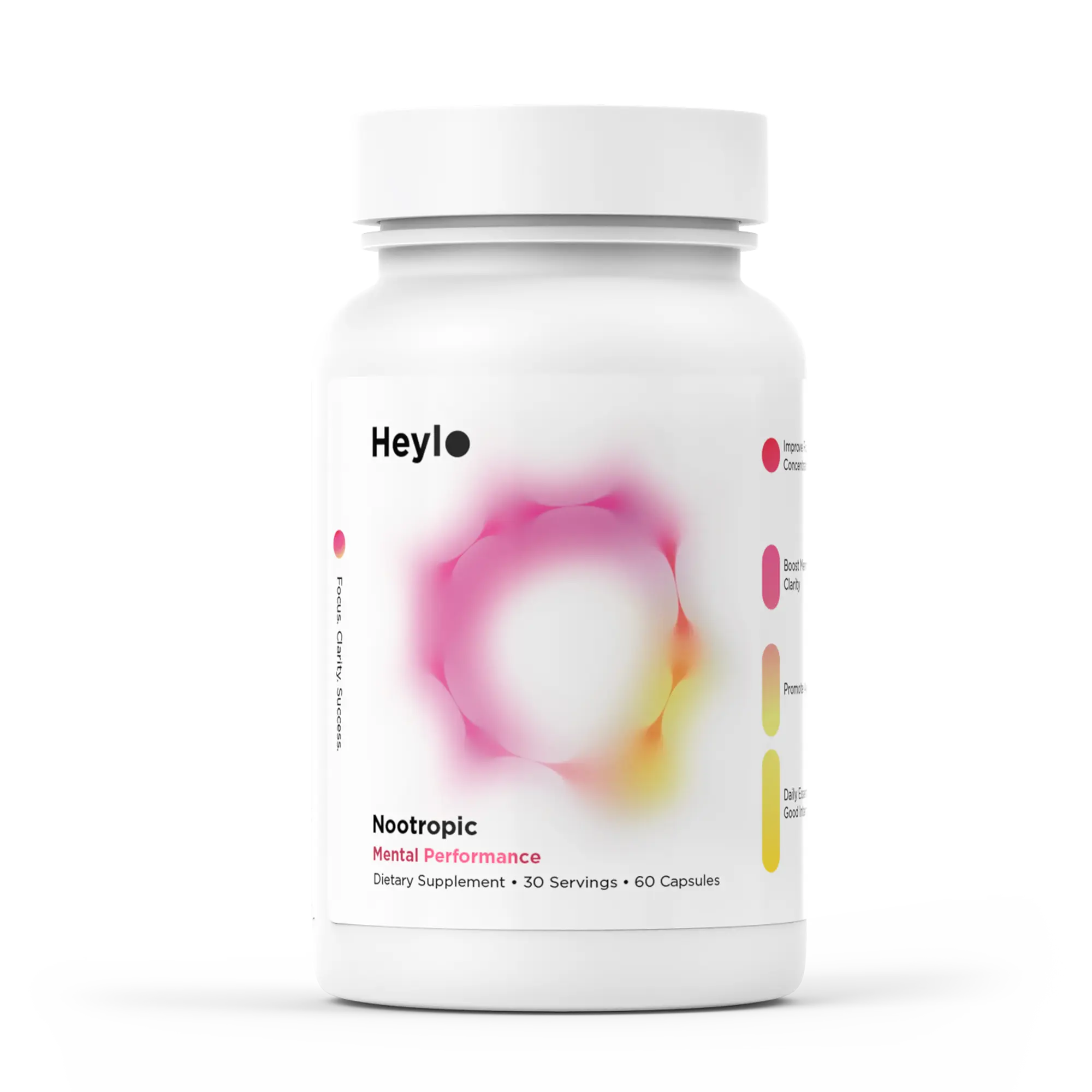 Heylo Nootropic Brain Supplement for Focus, Energy, and Memory | Cognizin® Citicoline, L-Theanine, PurCaf® Caffeine, Phosphatidylserine, B6 | 60 Capsules – Clean, Plant-Based Cognitive Support