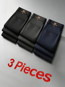3-Pack Men's Casual Stretch Dress Pants, Wrinkle-Resistant Comfortable Formal Trousers for Office and Weekend Wear, Stylish and Versatile for Business and Leisure, Casual Fitted Trousers, Casual Travel Slacks, Classy Casual Trousers