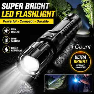 Wild Bright High lumen flashlight, high-power rechargeable white light, waterproof with strong LED, portable telescopic with zoom function, 3-mode settings, suitable for home, outdoor, camping and emergency use